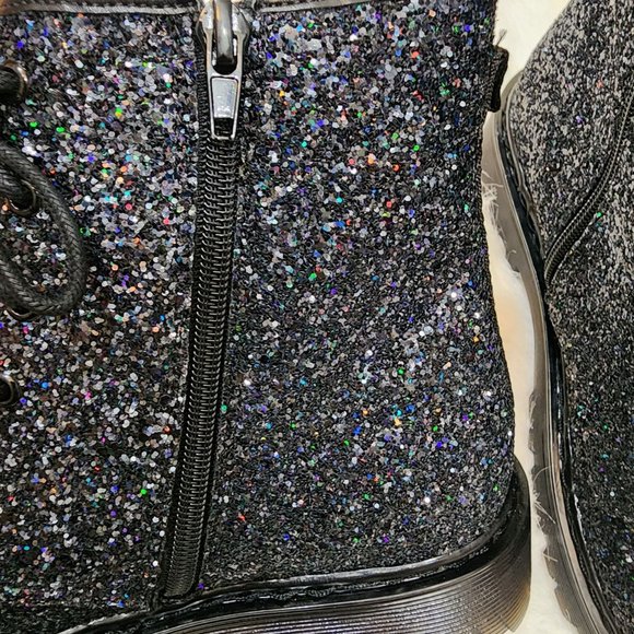 Steve Madden black chunky glitter booties youth size 7 NEW IN BOX - Picture 5 of 12